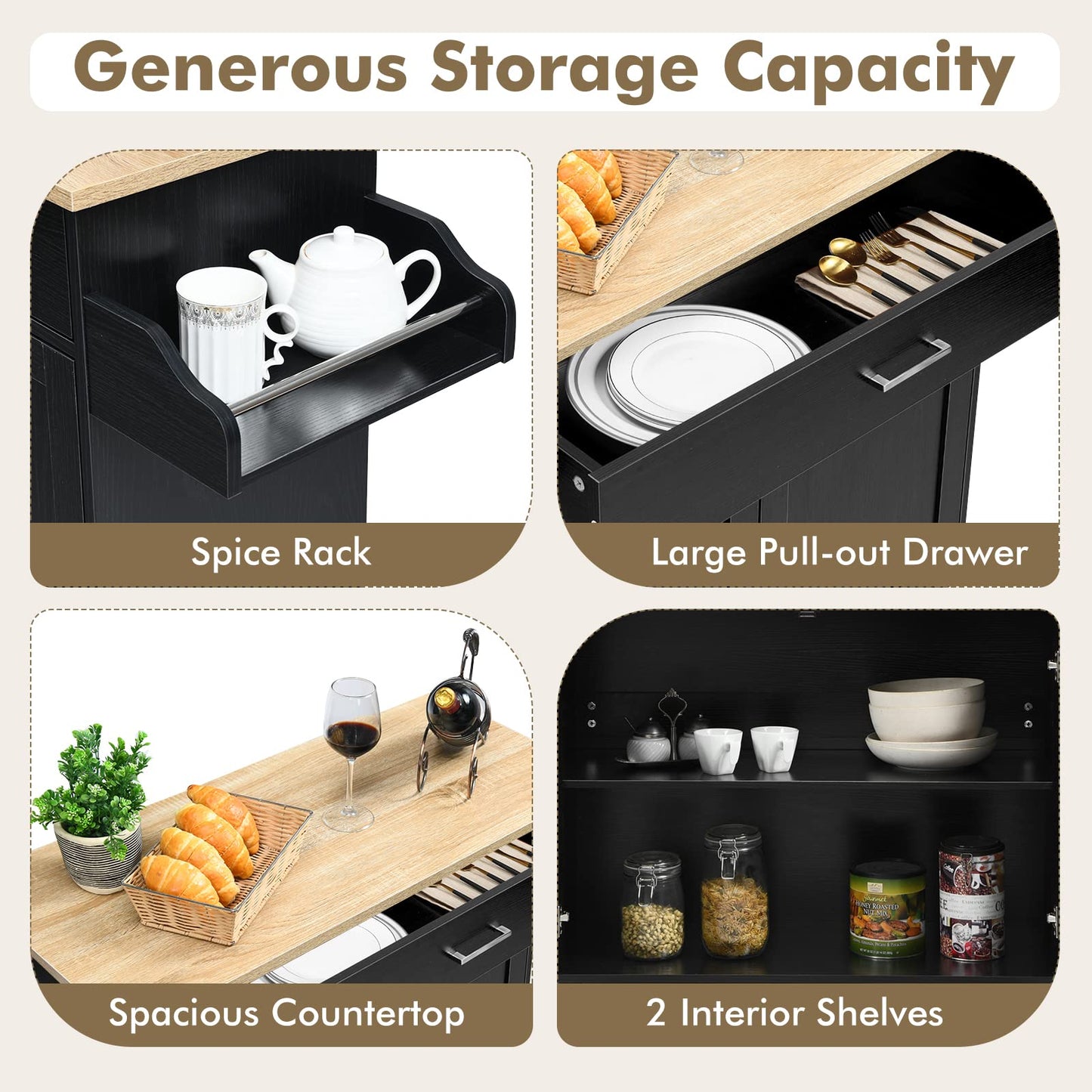 Kitchen Island Cart Rolling Storage Trolley Cart