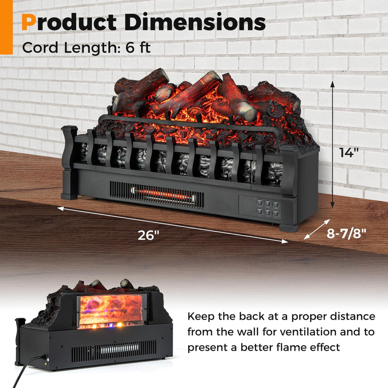 Eternal Flame Electric Fireplace Log, Lemonwood Ember Bed, 26-inch Infrared Electric Fireplace Heater Insert