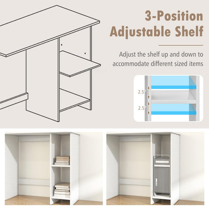 31.5” Space Saving White Writing Desk Modern Home Office Computer Workstation with Adjustable Shelf