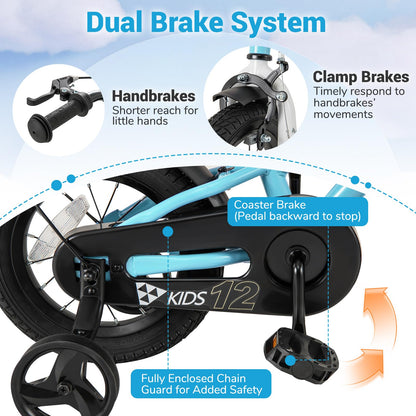 12/14/16/18 Inch Children Toddler Bicycle with Training Wheels for 3-8 Years Old Boys Girls