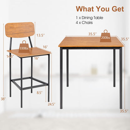 5 Piece Dining Table Set with 4 Bar Stools