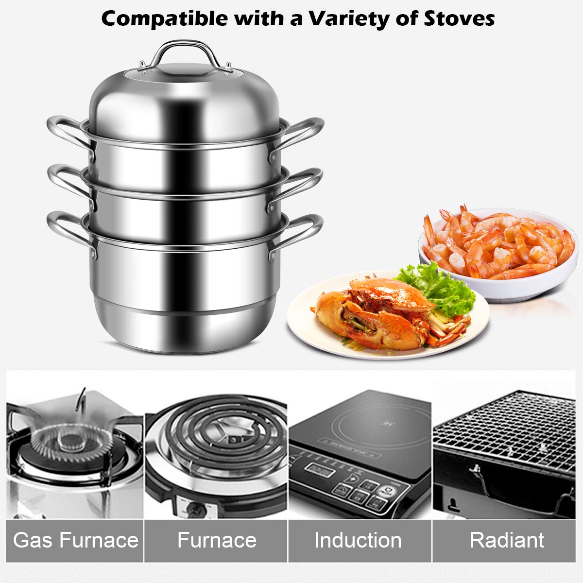 4-Tier Steamer for Cooking 11 Inch Stainless Steel Steamer Pot