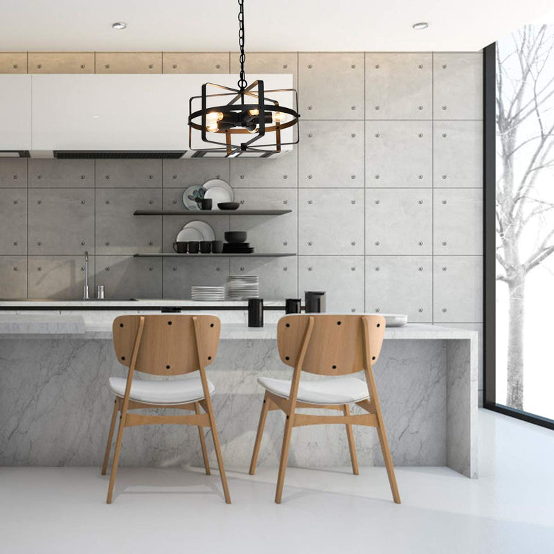 ARLIME 5 Lights Chandelier, Industrial Style Drum Shape Round Ceiling Lamp