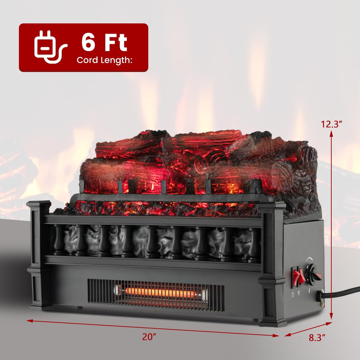 20 Inch Electric Fireplace Log Set Heater with Adjustable Temp, Overheating Protection, Realistic Pinewood Ember Bed