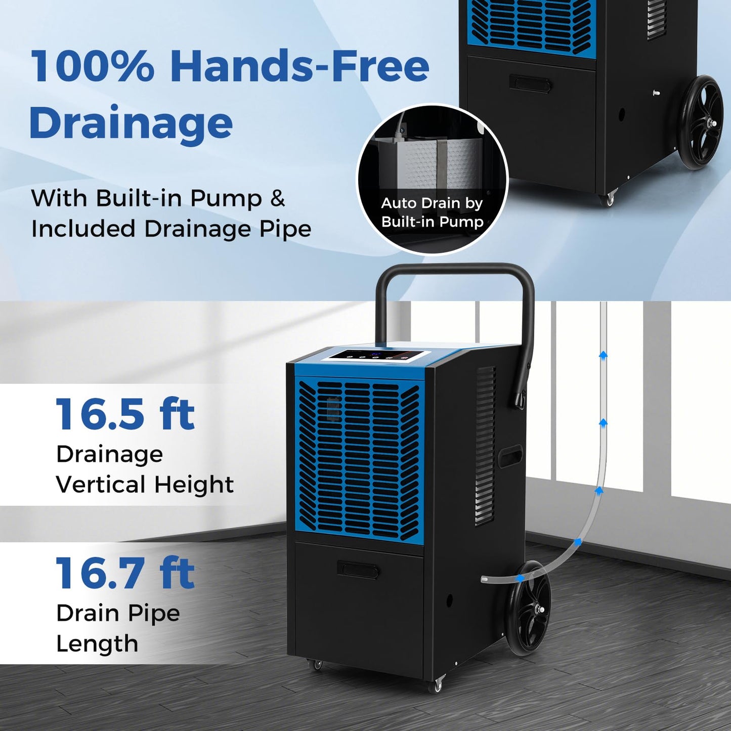 ARLIME 163 Pints Commercial Dehumidifier, Heavy Duty Portable Dehumidifier for Large Spaces