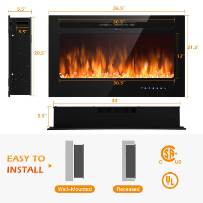 ARLIME 50” Recessed Electric Fireplace 750W/1500W Wall Mounted & in Wall