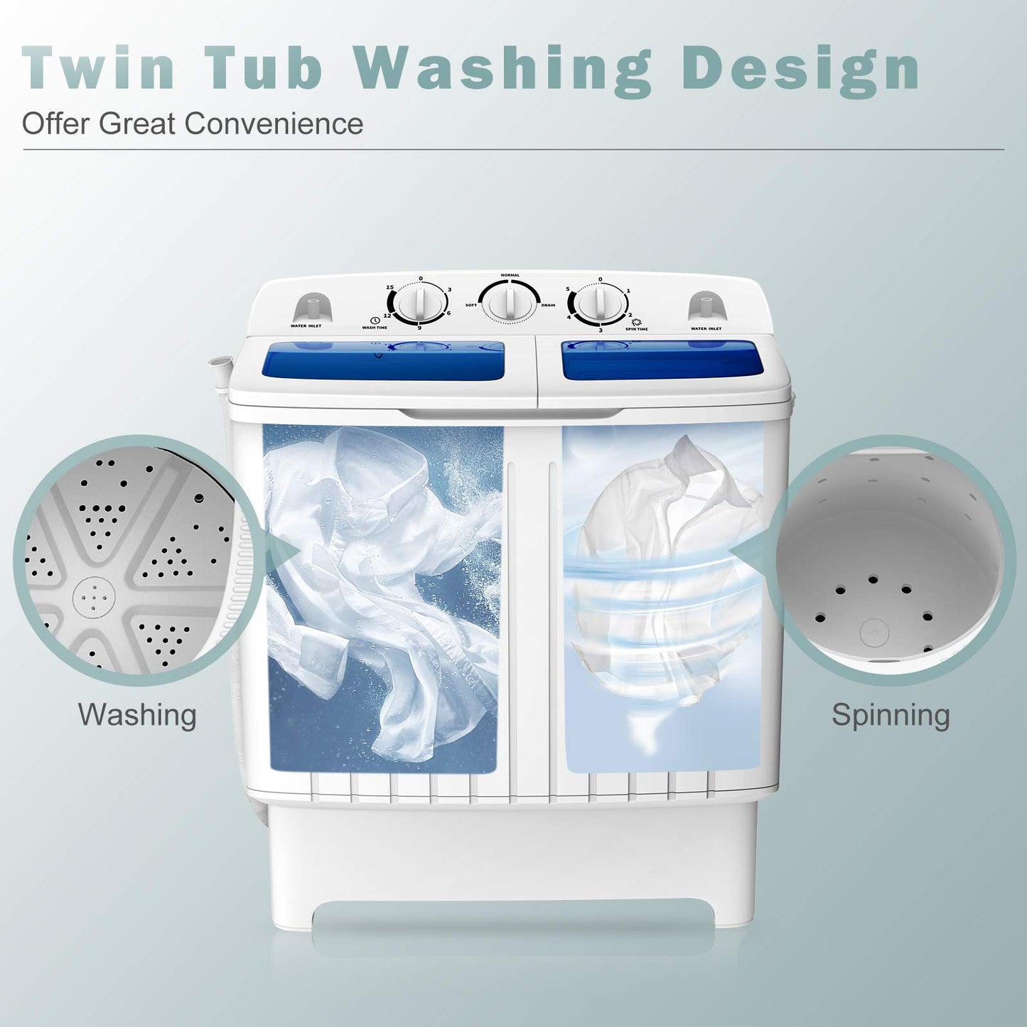 ARLIME 20 lbs Compact Twin Tub Washing Machine for Home Use
