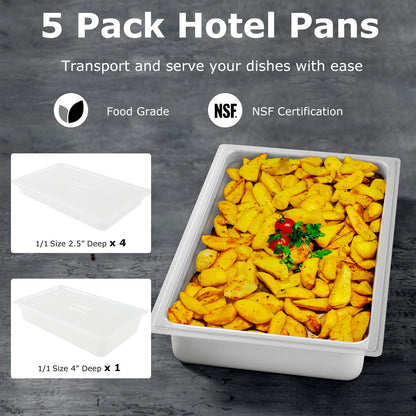 81 QT Hot Box Food Warmer with 5 Full-Size Pans and Handles Double Buckles