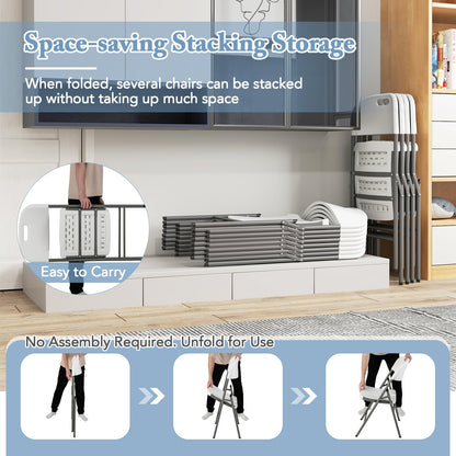 Stackable Plastic Folding Chairs w/Waterproof Seat 350 LBS Capacity Heavy-Duty Metal Frame