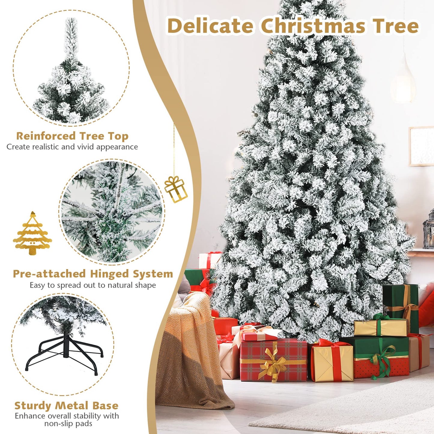 Pre-Lit Premium Snow Flocked Hinged Artificial Christmas Tree