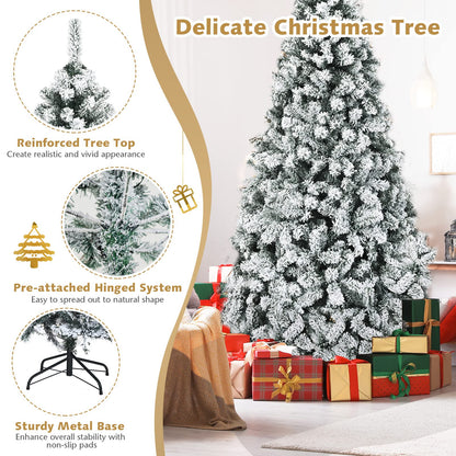 Pre-Lit Premium Snow Flocked Hinged Artificial Christmas Tree