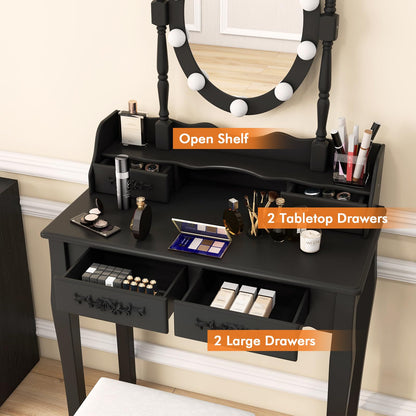 Vanity Desk with Lights 2-in-1 Makeup Table with 3 Modes Adjustable Lighted LED Mirror & Cushioned Stool