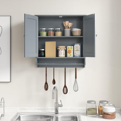 Bathroom Wall Cabinet Over The Toilet Storage Cabinet w/ 2 Doors Adjustable Shelf and Towel Bar