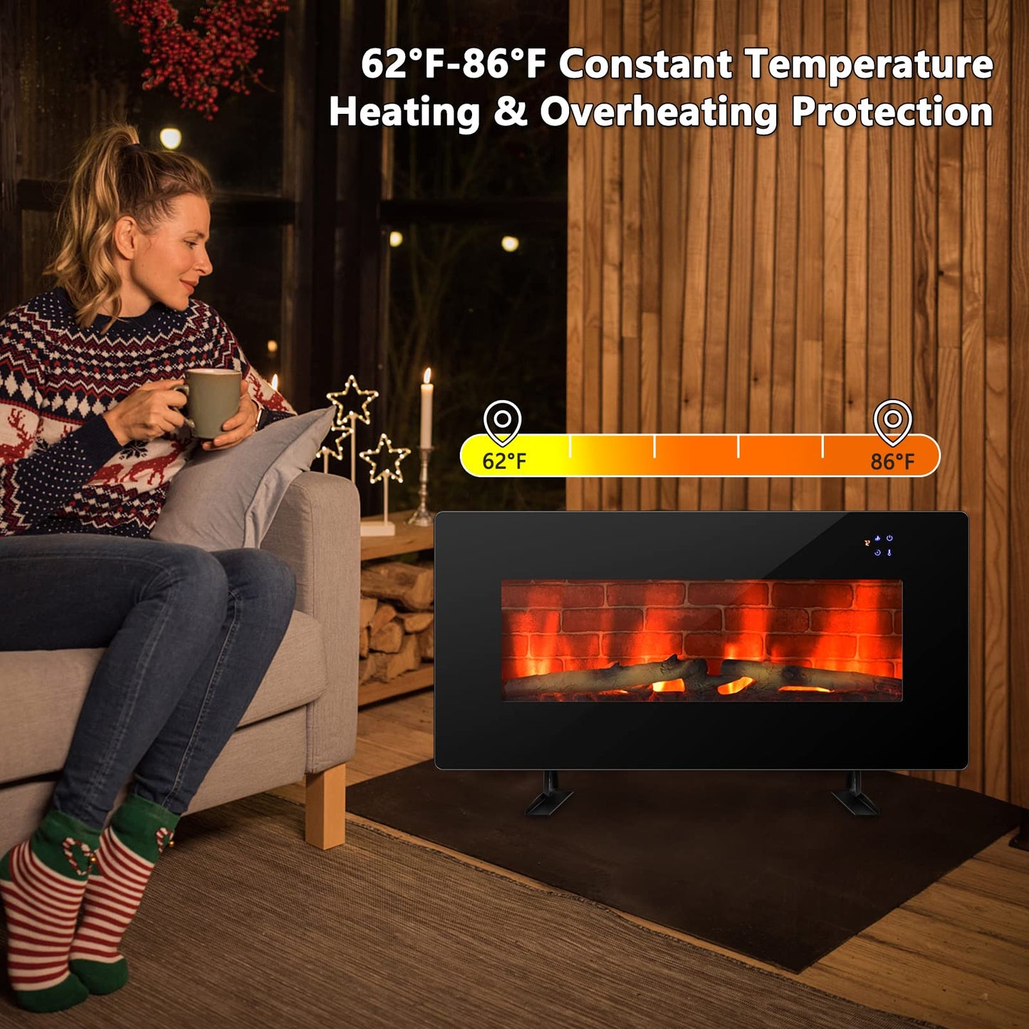 36 Inches Electric Fireplace Wall Mounted and Freestanding Fireplace Heater