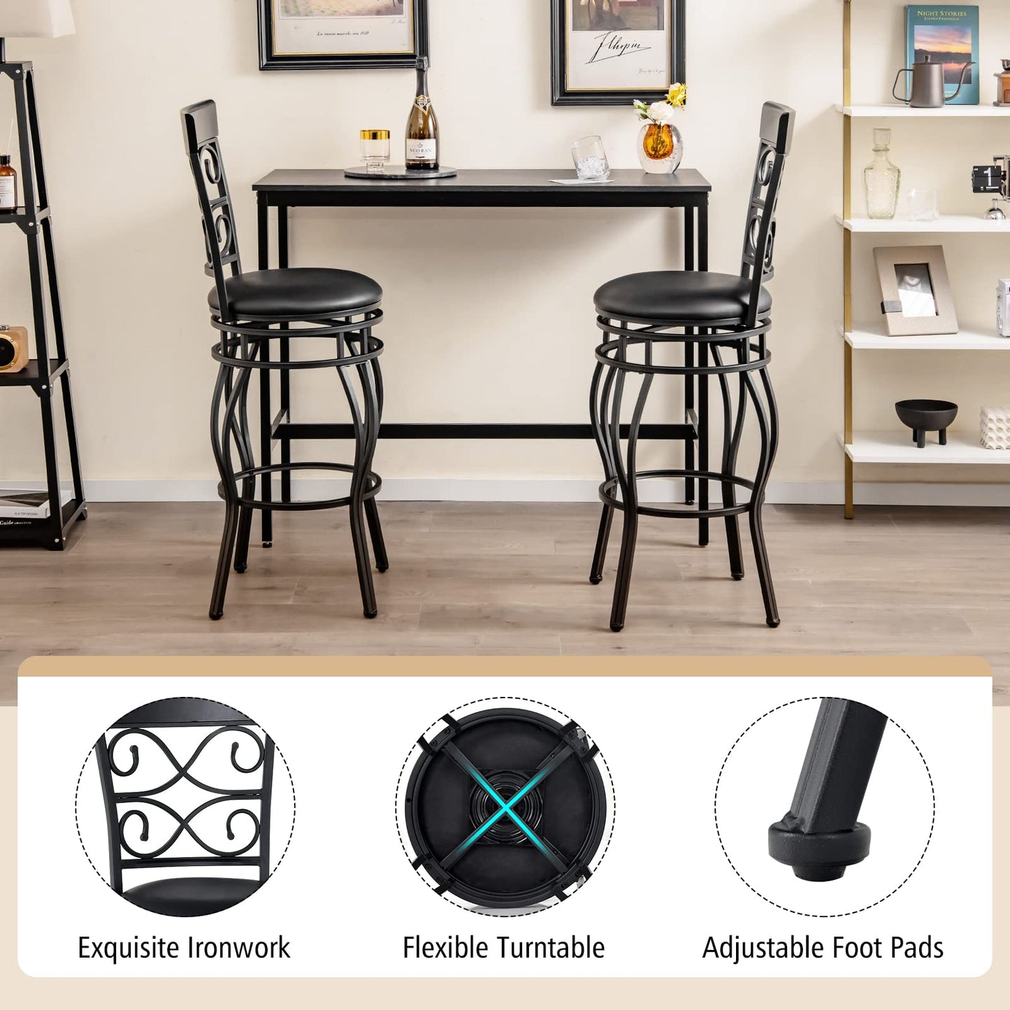 Bar Stools Set of 2 with Back for Kitchen Island