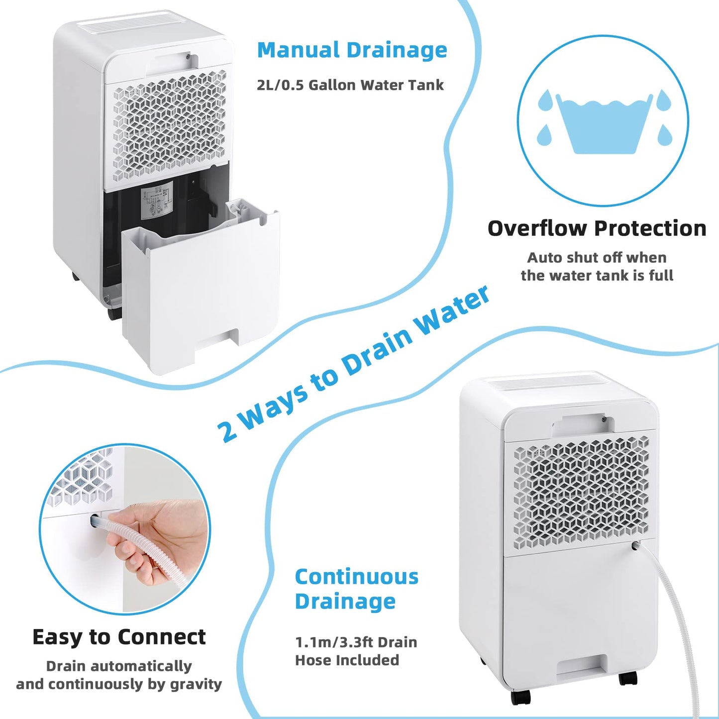 Dehumidifier for Large Room & Basements, 2000 Sq. Ft Dehumidifier with Auto or Manual Drainage