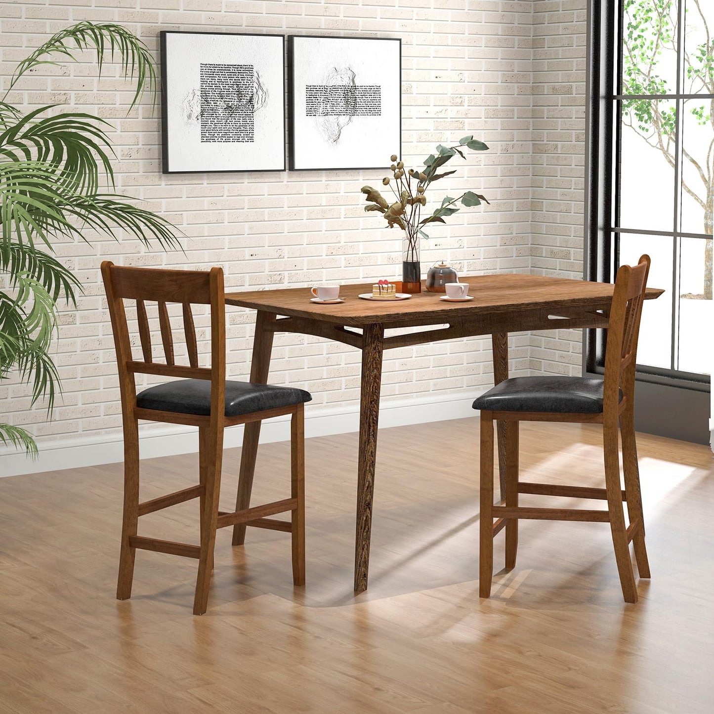 25.5'' Mid Century Modern Wooden Bar Stools with Backrest