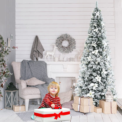 8 Ft Snow Flocked Artificial Christmas Tree w/ 807 Branch Tips