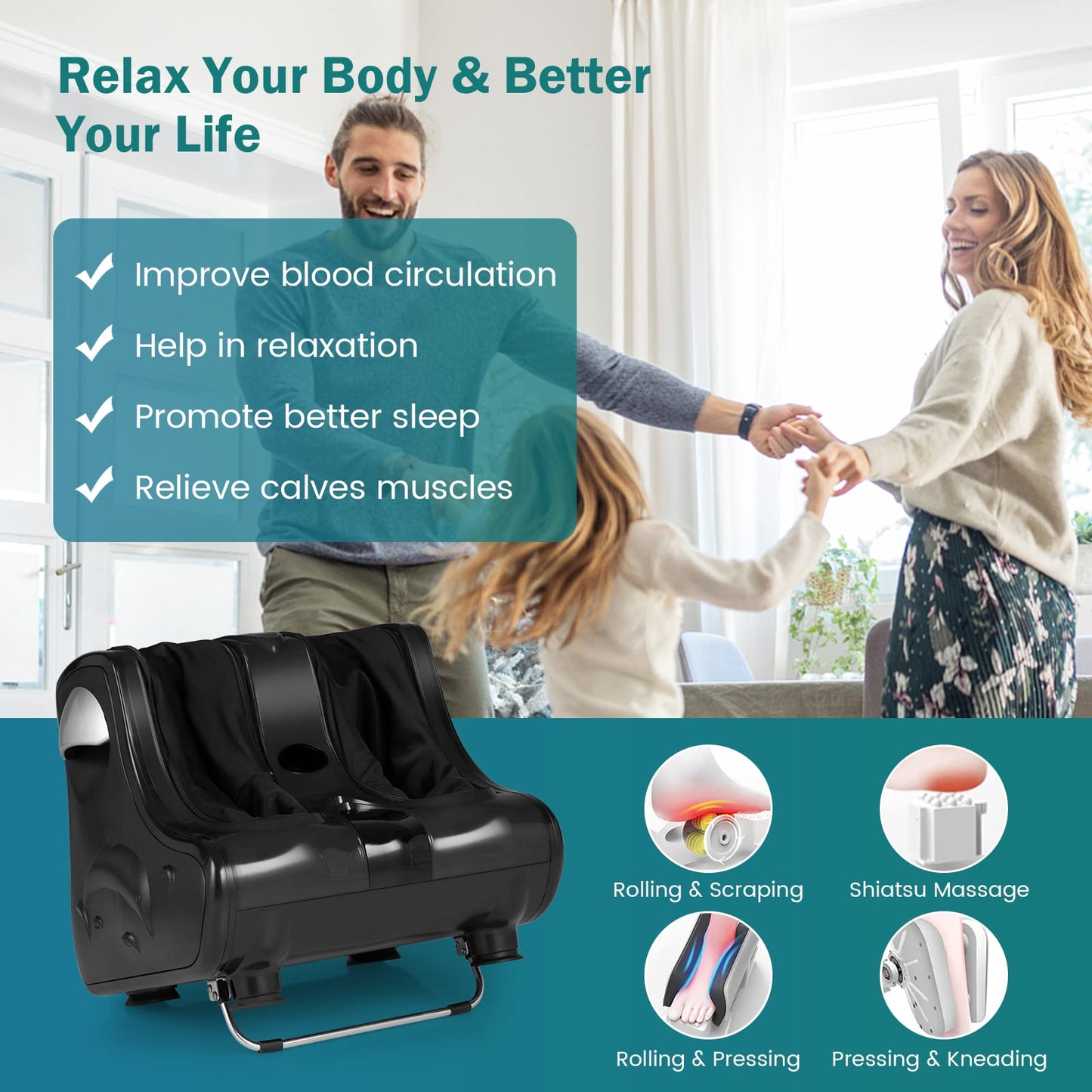 ARLIME Foot Calf Massager Machine with Shiatsu Kneading Rolling Vibration Heating Massager