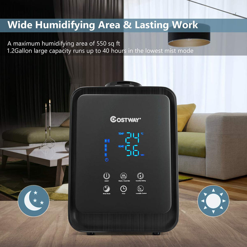 Ultrasonic Air Humidifier, 4.5L/1.2 Gallon, Warm and Cool Mist Humidifier, Whisper-quiet Operation (Black)