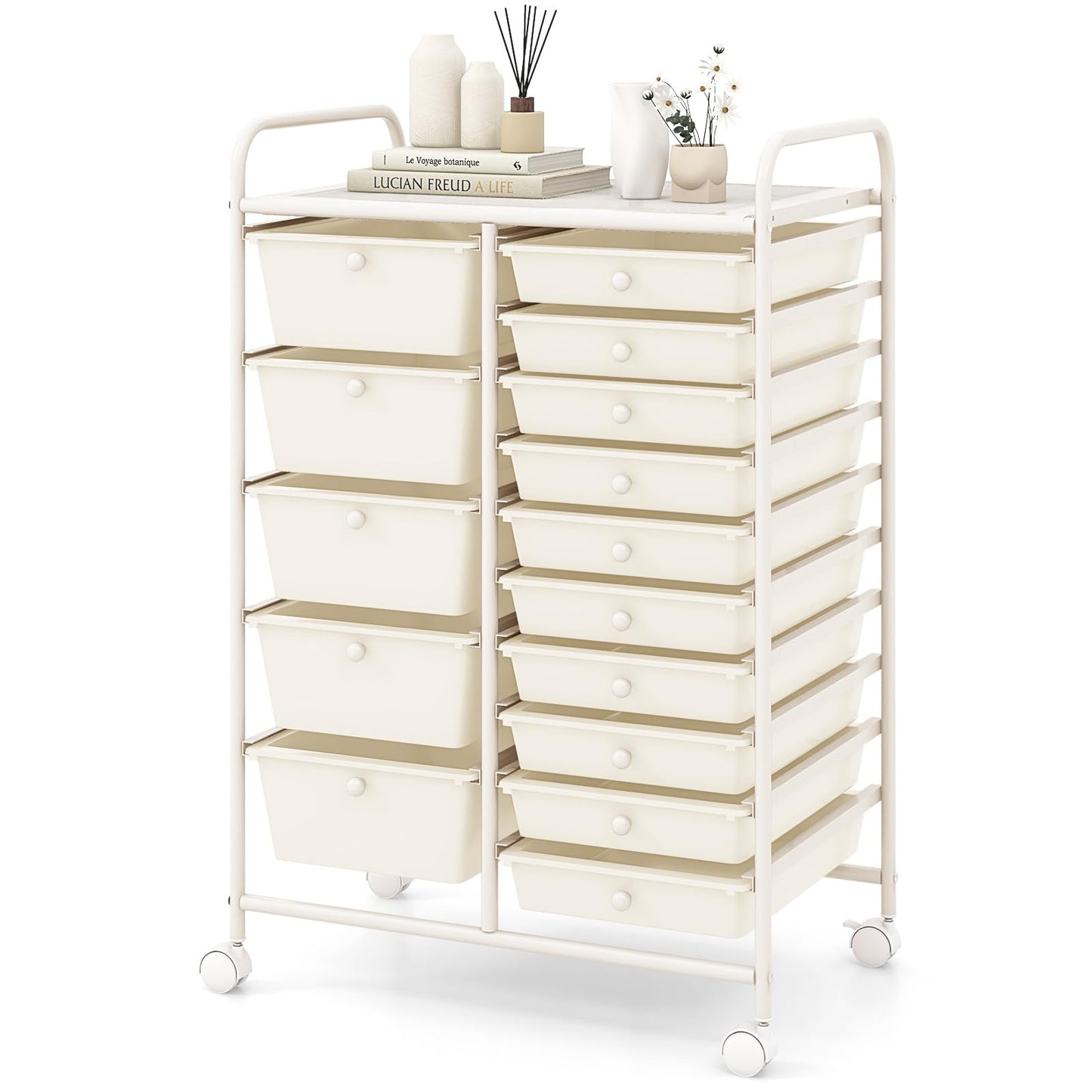 ARLIME 15-Drawer Storage Cart, 15 Drawer Trolley, Rolling Organizer Cart