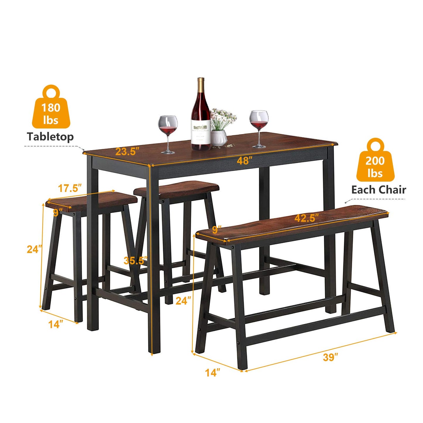 4 pcs Solid Wood Counter Height Dining Table Set