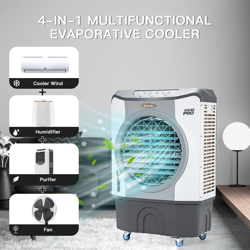 Evaporative Air Cooler, 4-in-1 9740 CFM Swamp Cooler with 100°Oscillation, 210W Cooling Fan