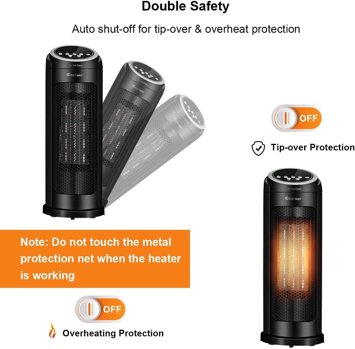 Ceramic Space Heater, 1500W Oscillating Tower Infrared Heater Fan with Remote