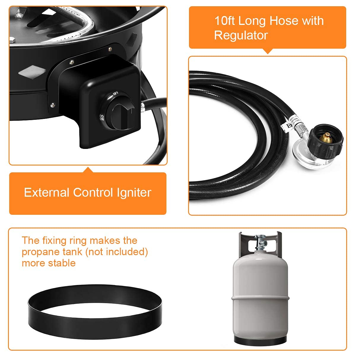 Gas Fire Pit Outdoor Portable Propane Fire Bowl, ARLIME Gas Fire Pit Bowl 19"