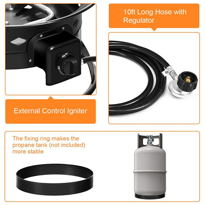 Gas Fire Pit Outdoor Portable Propane Fire Bowl, ARLIME Gas Fire Pit Bowl 19"