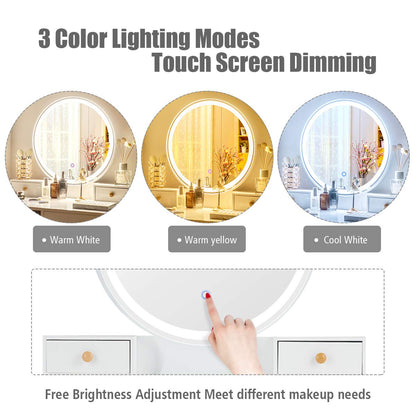 Makeup Dressing Table Set with 3 Color Lighting Modes & Adjustable Brightness