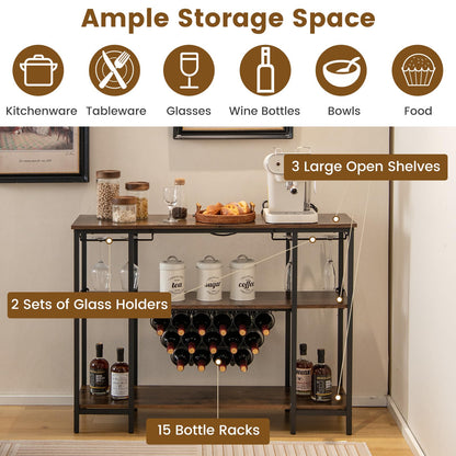 Wine Bar Cabinet 3-Tier Home Mini Bar for Liquor w/Power Outlets