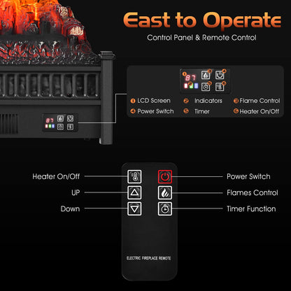 ARLIME 23" Electric Fireplace Log Set Heater, Portable Realistic Ember Bed Fireplace Insert w/Adjustable Flame Brightness & Temperature