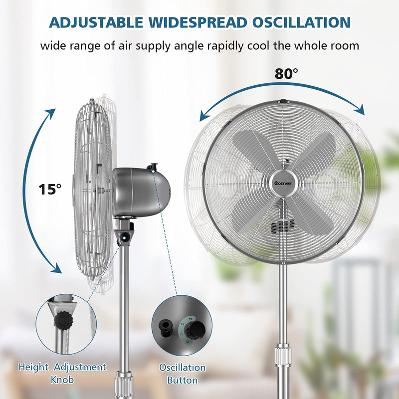 ARLIME 16 Inch Oscillating Standing Floor Fan, All Metal Pedestal Fan with Height Adjustable