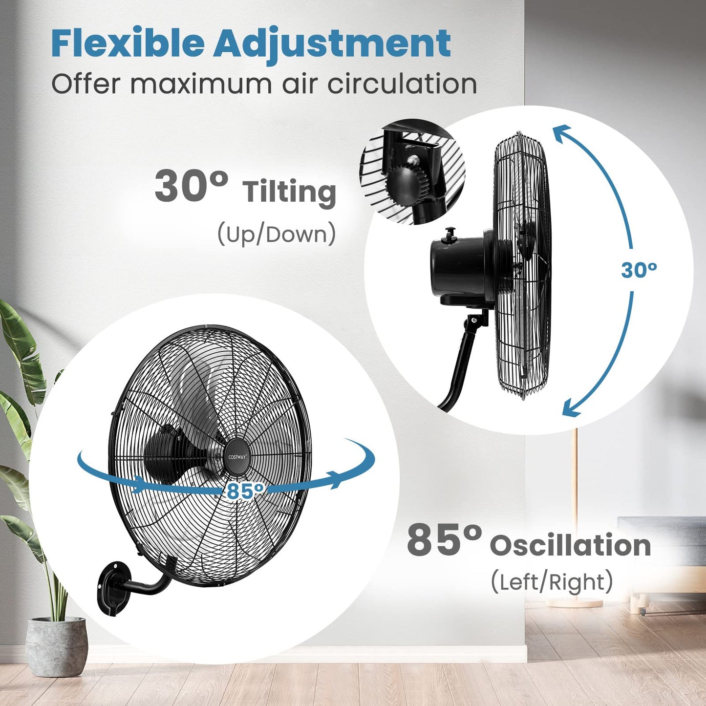 Wall Mount Fan 21 Inches Heavy Duty Metal Wall Fan with 3 Speeds