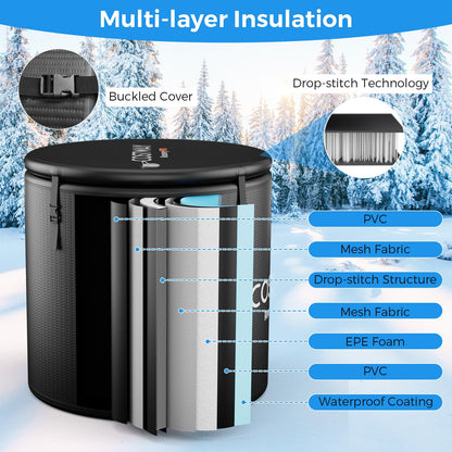 129 Gal Oval Ice Bath Tub with Cover for Cold and Hot Therapy