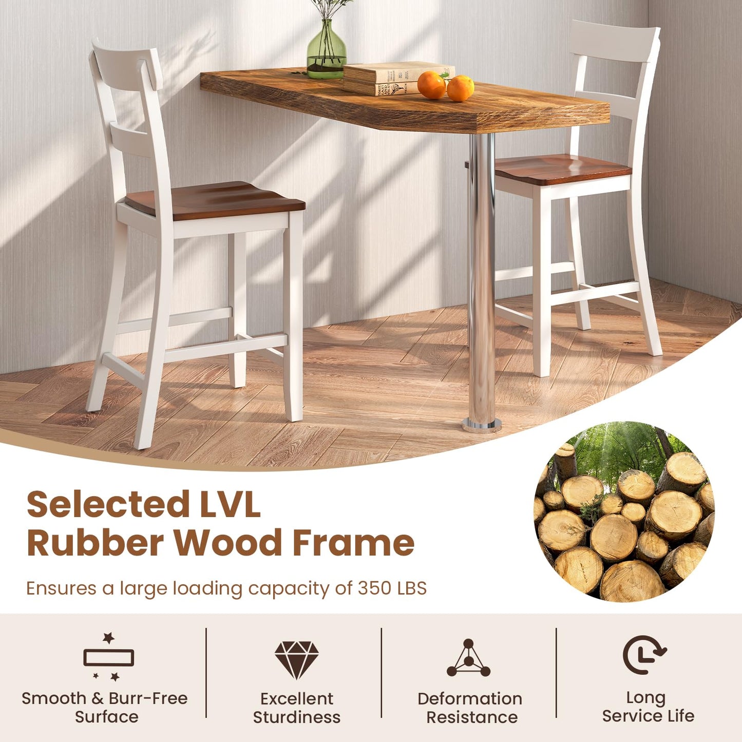 24'' Mid Century Modern Island Chairs with Rubber Wood Legs and High Backrest