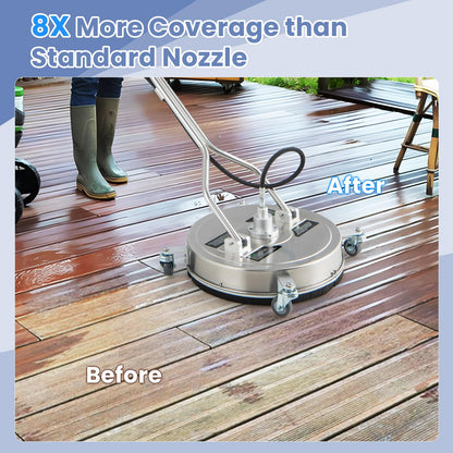 20" Pressure Washer Surface Cleaner with 4 Wheels, Dual Handle, Stainless Steel Housing