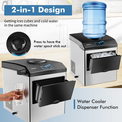 2 in 1 Countertop Ice Maker Built-in Water Dispenser, 48LBS per Day, S/M/L Size Ice Cube