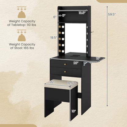 Vanity Desk with Mirror and Lights for Apartment