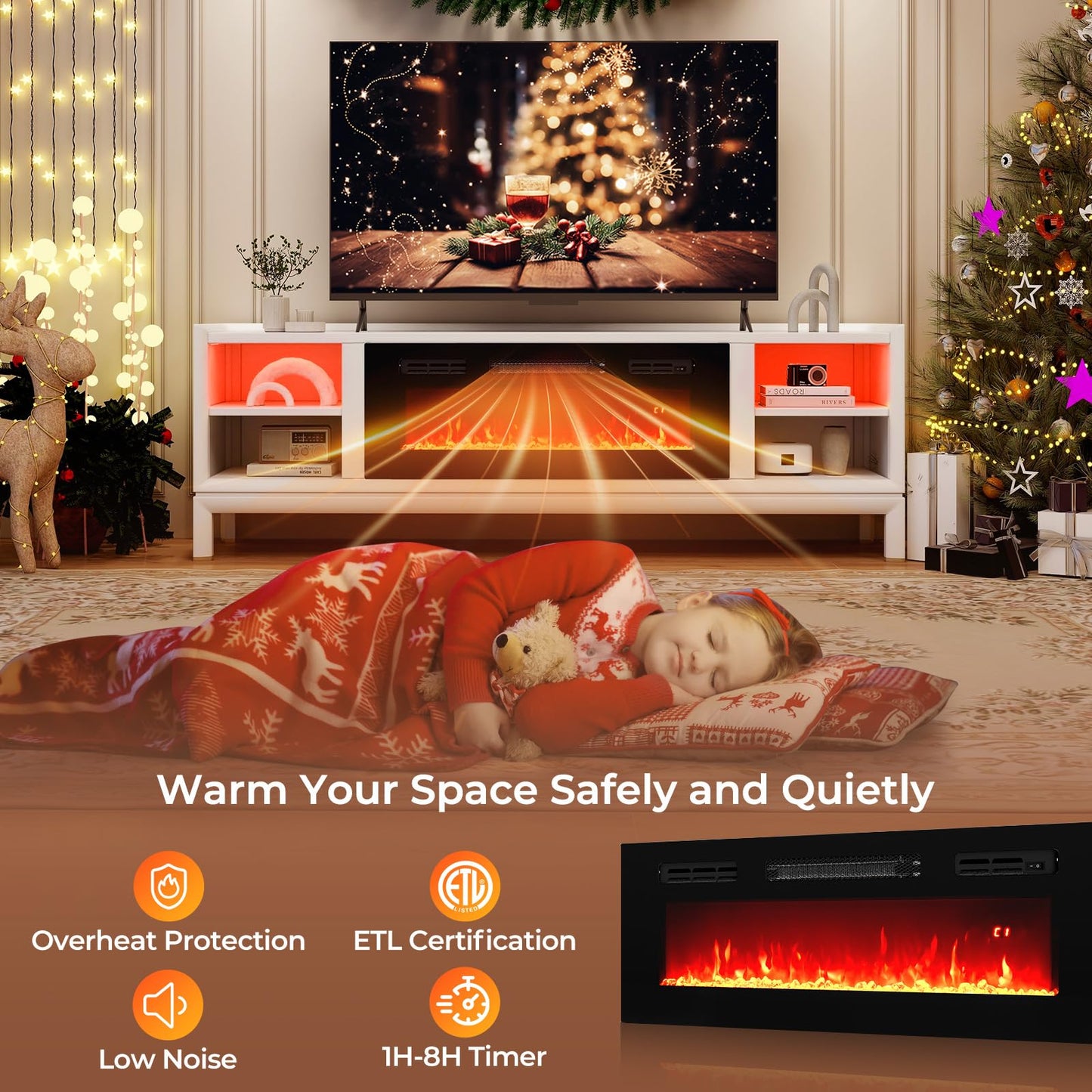 36 Inches Electric Fireplace Inserts w/LED Strip Lights