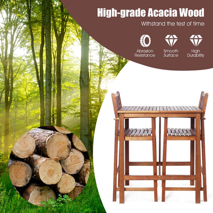 3PCS Bar Table Set Outdoor Acacia Wood Dining Set