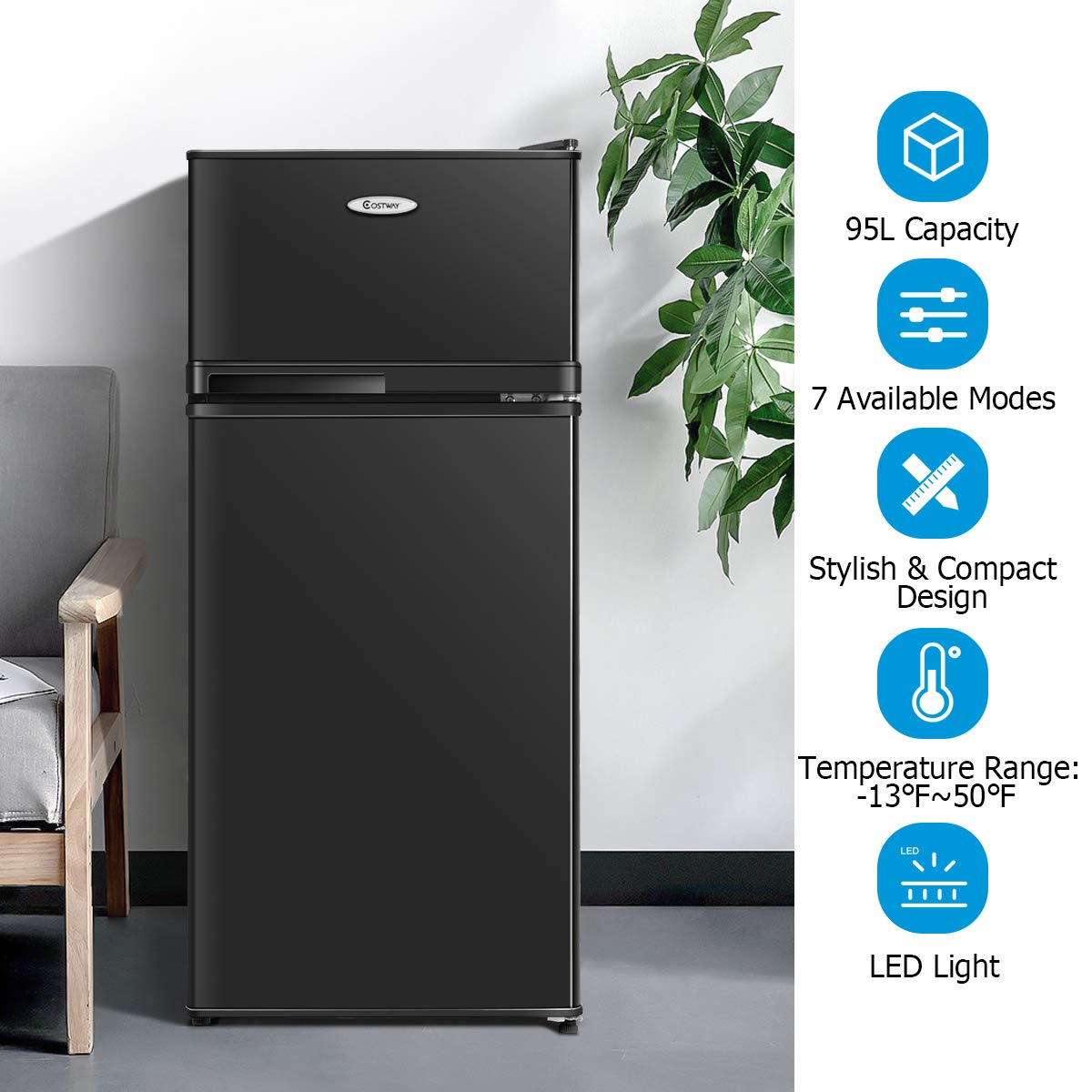 ARLIME Compact Refrigerator, 3.4 Cu. Ft. Classic Fridge with Adjustable Removable Glass Shelves