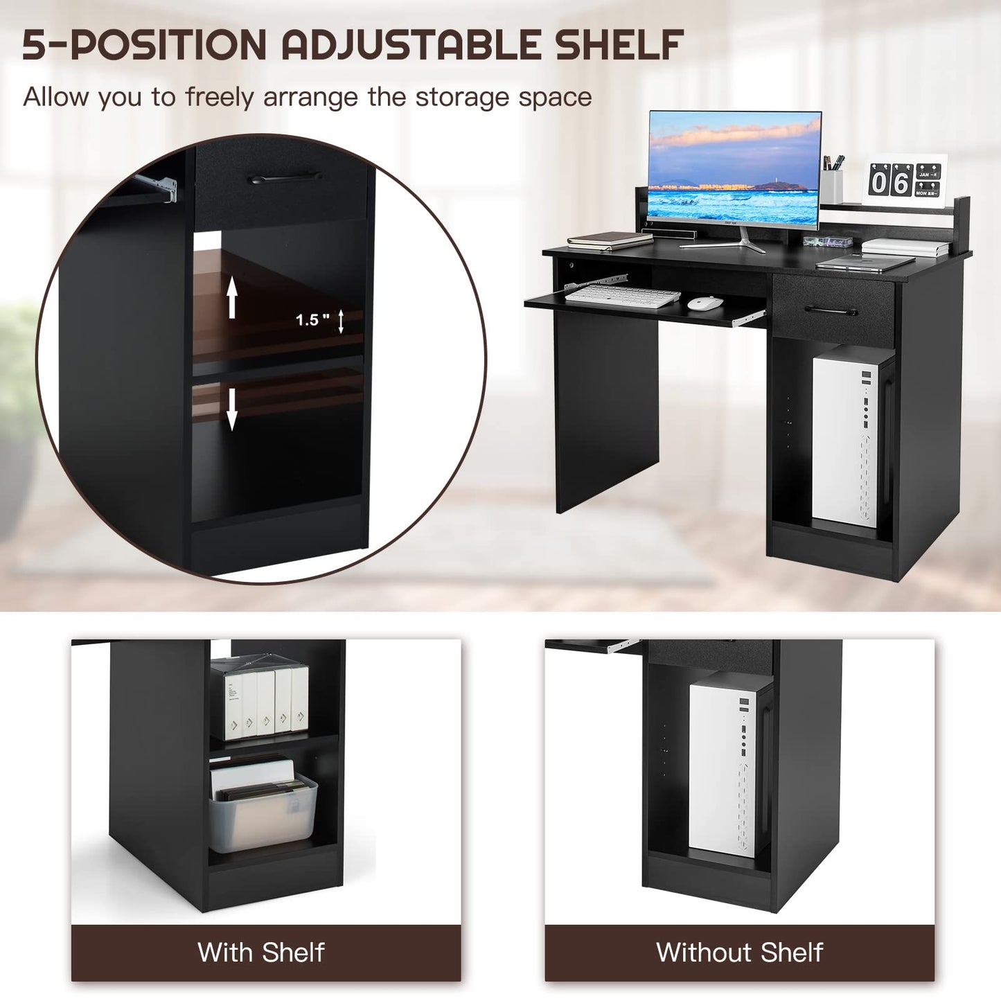 Computer Desk with Hutch Home Office Desk with Drawer