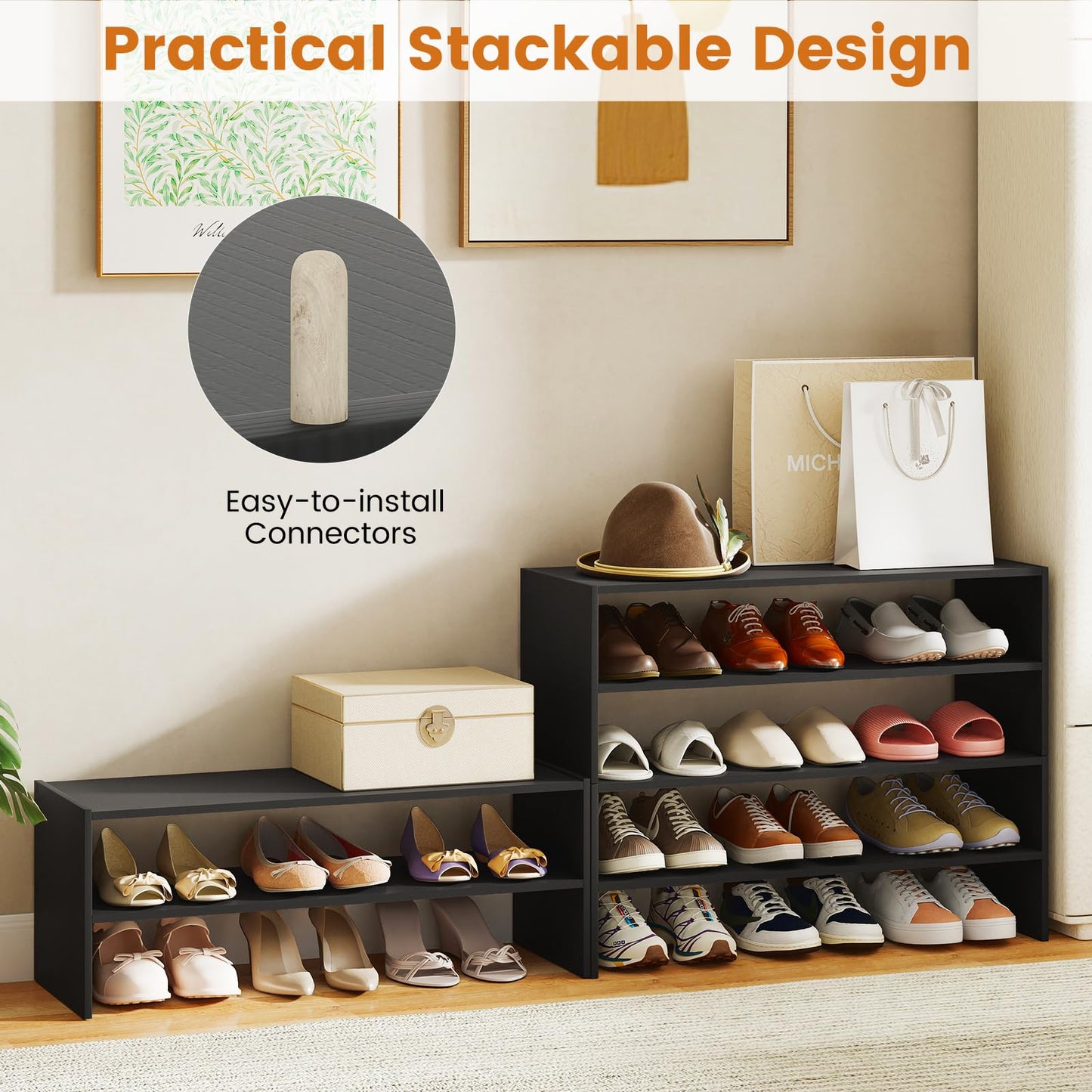 Extra Wide Shoe Shelf Organizer with Stackable Design