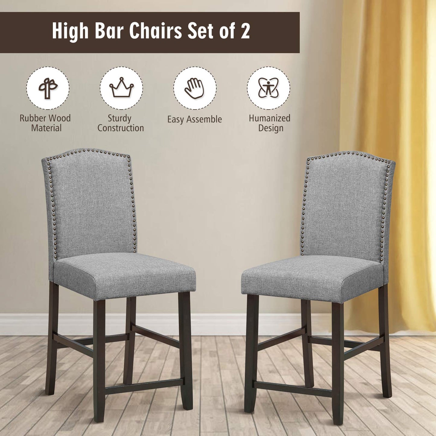 Bar Stools Set of 2 25'' Upholstered Counter Height Bar Stools