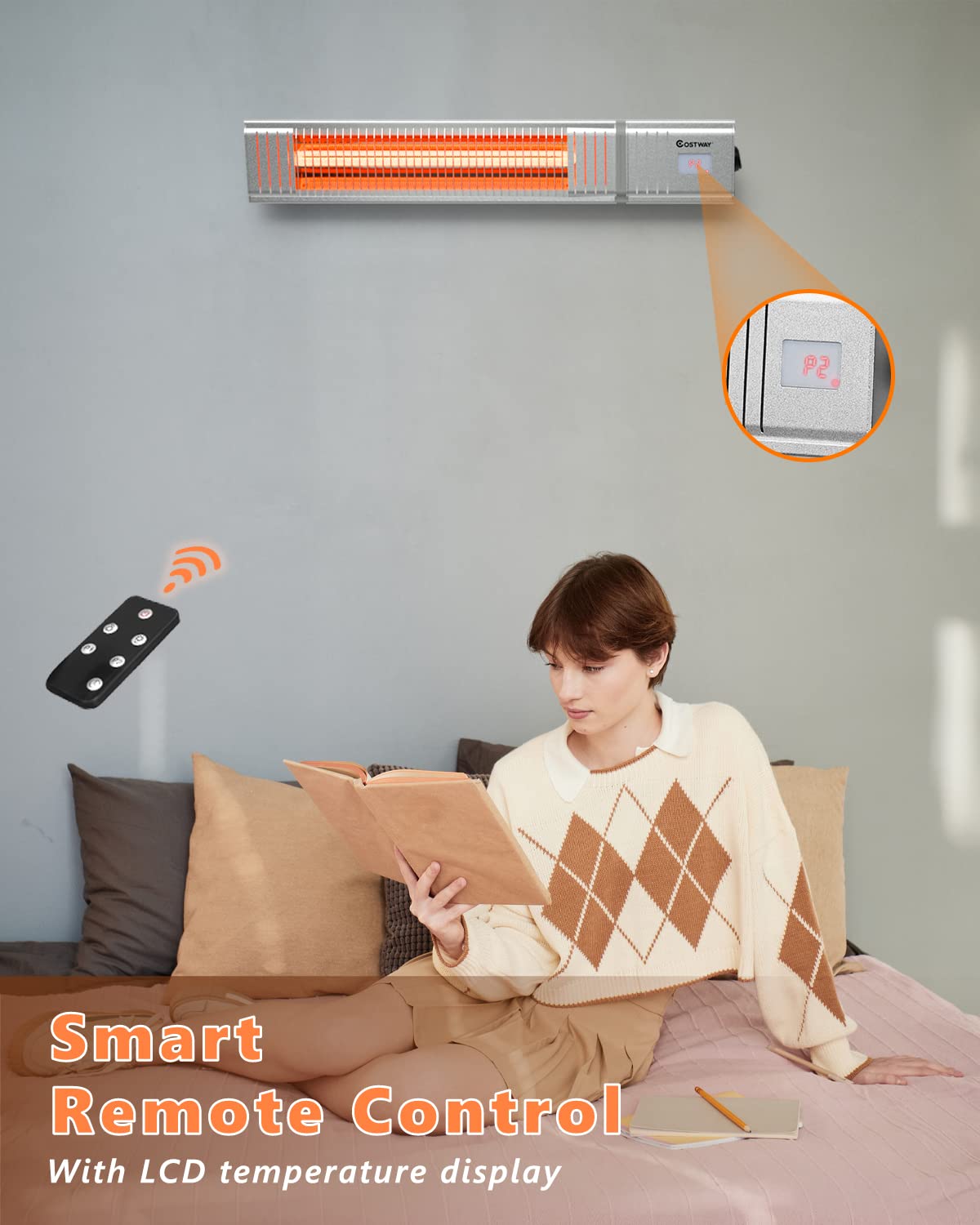 ARLIME Electric Patio Heater, Wall-Mounted Infrared Patio Heater, 1500W Infrared Heater