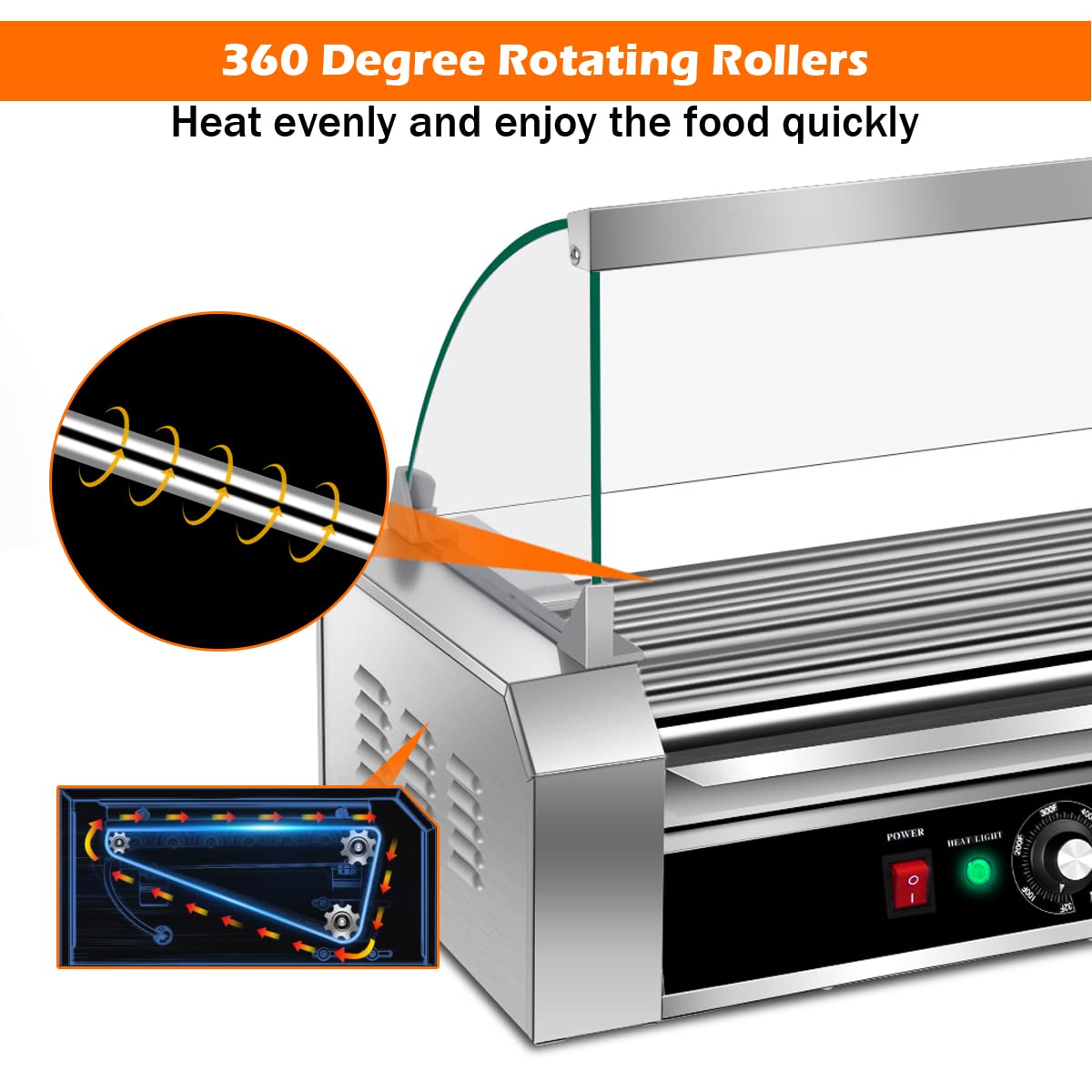 Hot Dog Roller Machine, 7 Non-Stick Rollers 18 Hot Dog Sausage Grill Cooker Machine