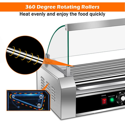 Hot Dog Roller Machine, 7 Non-Stick Rollers 18 Hot Dog Sausage Grill Cooker Machine