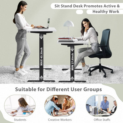 48" x 24" Manual Sit to Stand Desk with Headphone Hook & Cable Tray